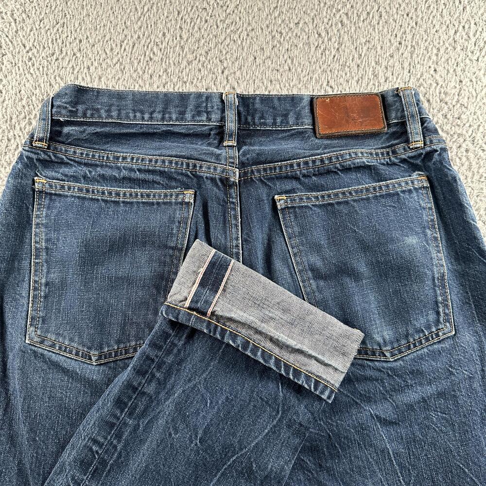 Taylor Stitch Slim Selvedge Jeans Mens 32x34 Blue Straight Leather Patch USA